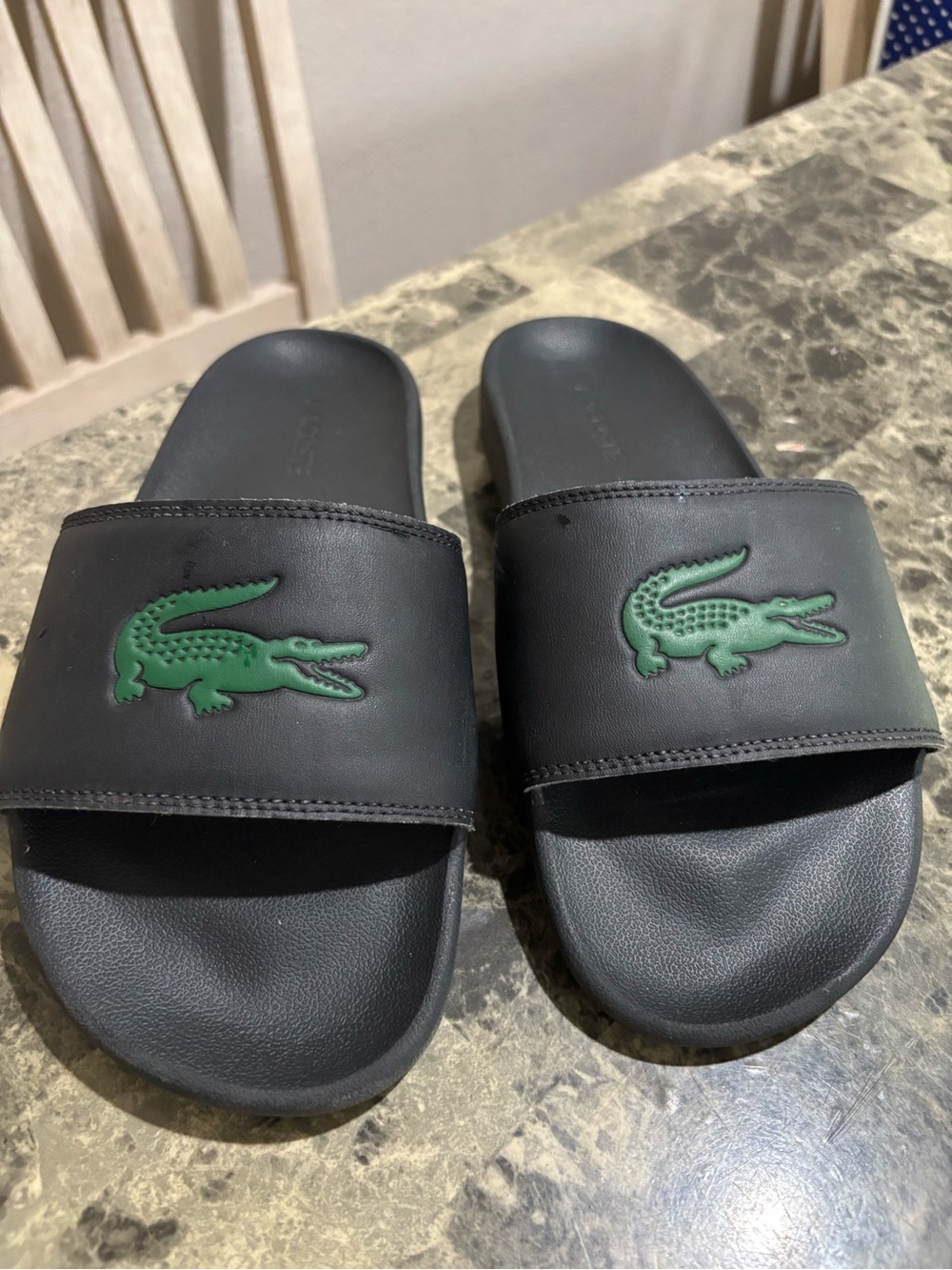Lacoste Men's Black Slide Sandals with Green Crocodile Emblem